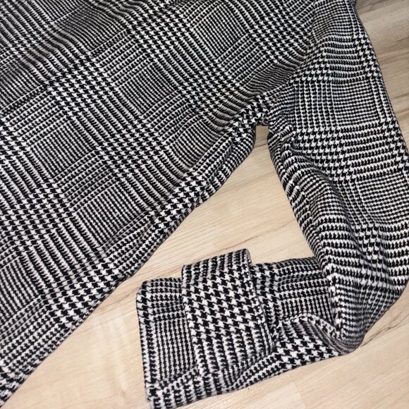 Black and White Plaid Woolen Pea Coat - Picture 7 of 8